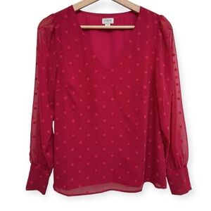 J. Crew Factory Polka Dot Chiffon V-Neck Long Sleeve Blouse Top